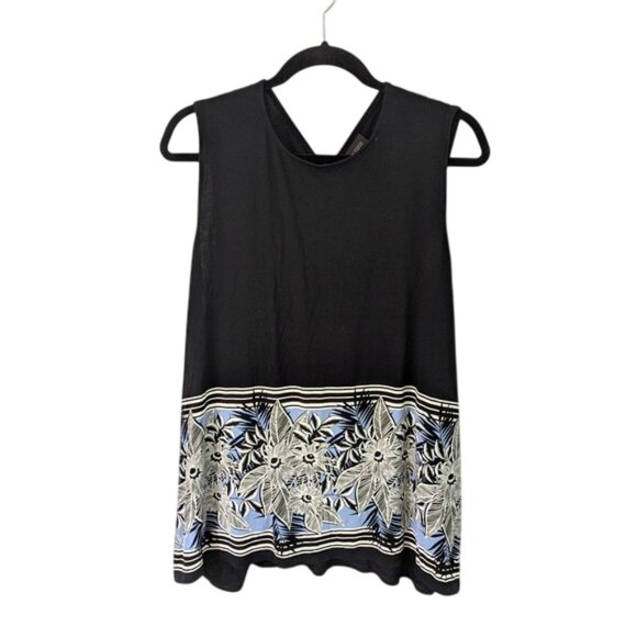 J. Jill Wearever Collection Women's Black Floral Print Hem Tank Top Size L - Picture 1 of 3
